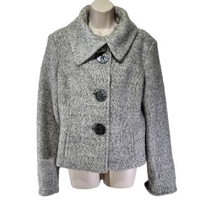 Robert Kitchen Women’s Gray Wool Blend Button Front Lined Winter Coat Size 14